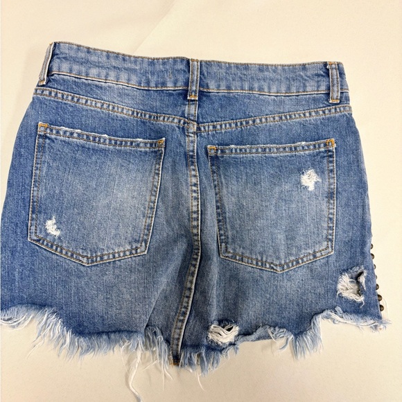 Free People Blue Denim floral embroidered Skirt size 26 - Picture 5 of 7